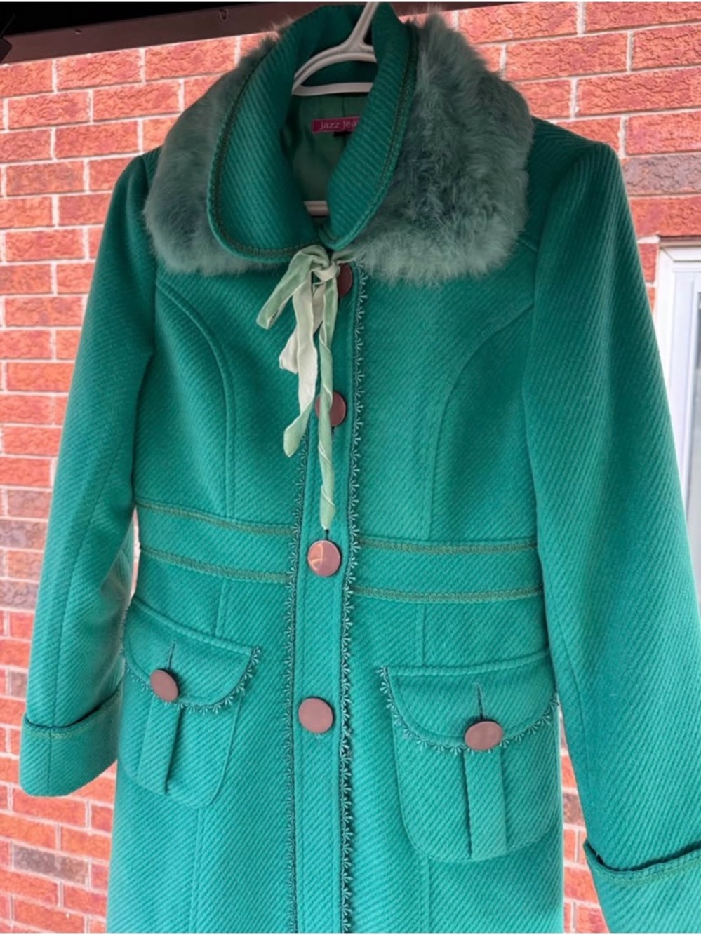 Teal Faux-Fur Collar Women's Coat